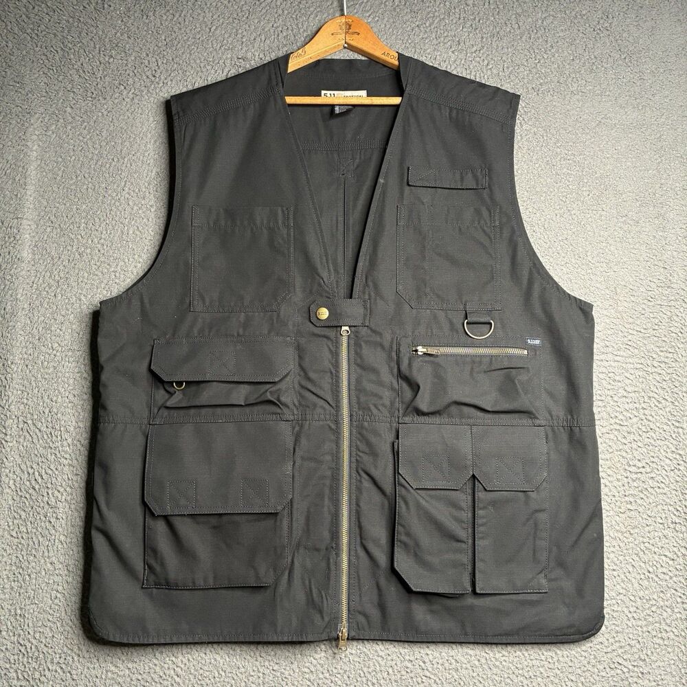 5.11 Tactical Series Vest Mens XL Black Multi-Pocket Utility Workwear Full Zip